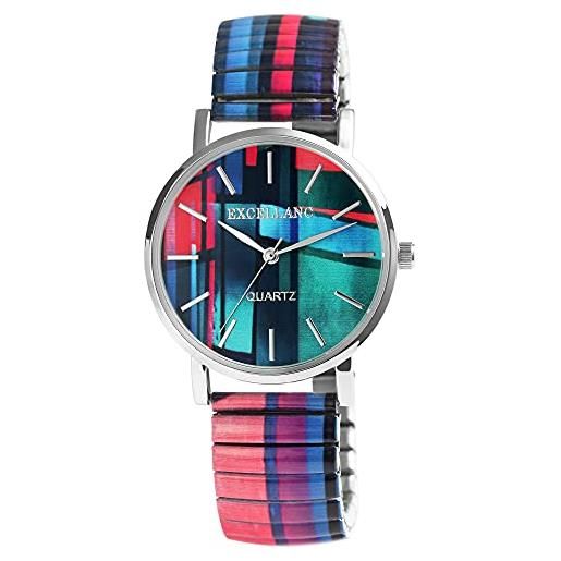 Excellanc orologio da polso da donna, in acciaio inox, ø 36 mm, motivo colorato, analogico, al quarzo, 1700060, blu/verde/lilla, 