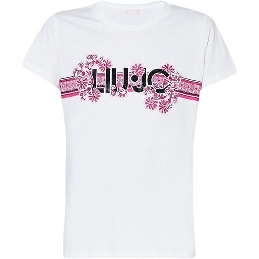 LIU JO - t-shirt logo fiori fuxia bco