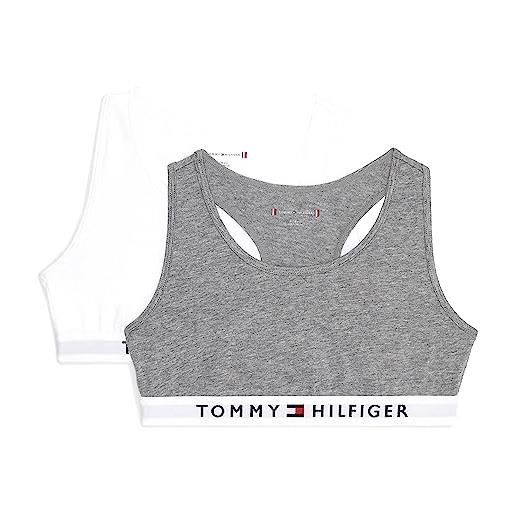 Tommy Hilfiger bralette bambina confezione da 2 elasticizzata, grigio (mid grey heather/white), 14-16 anni