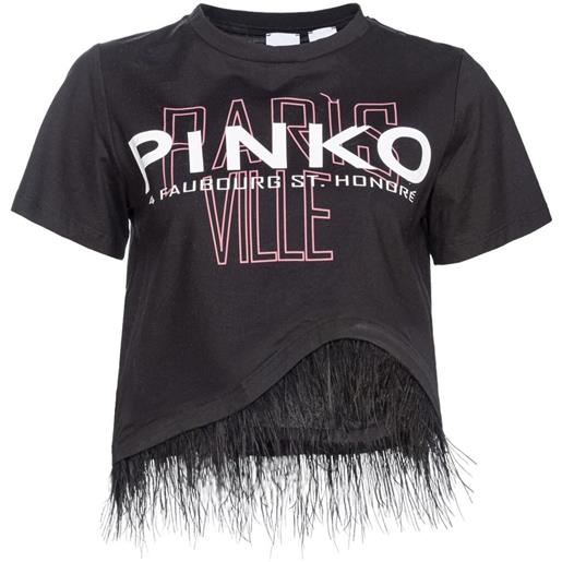 PINKO - t-shirt logo piume nero