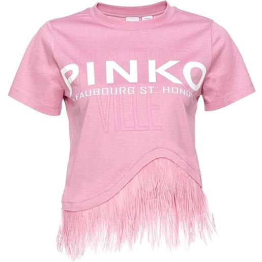 PINKO - t-shirt logo piume rosa