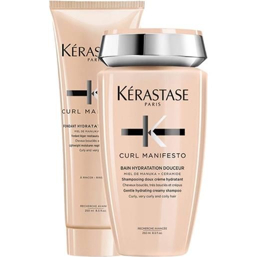 Kérastase kerastase curl manifesto bain hydratation doucheur+fondant hydratation 250+250ml shampoo+balsamo capelli ricci crespi