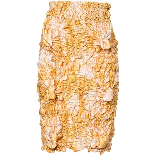 FEBEN twist shirred pencil miniskirt - giallo