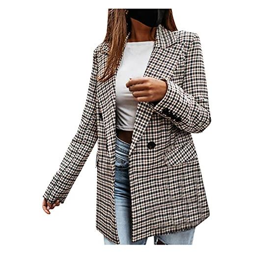 IQYU blazer - giacca da donna elegante a quadri, per la primavera dell'estate, da montagna, a maniche lunghe, slim fit, blazer, da lavoro, sportivo, con bottoni, per ufficio, in lana, nero , l