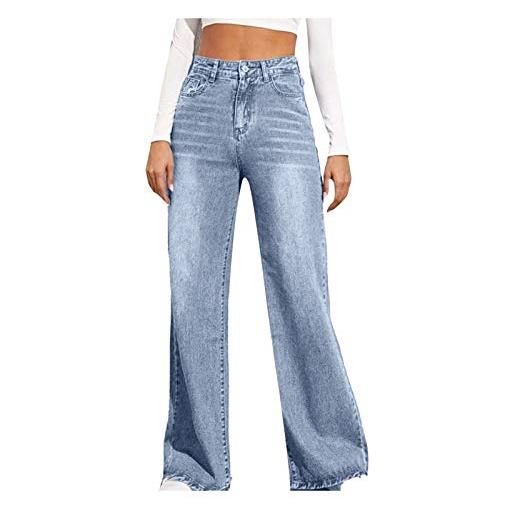 Generic y2k, jeans da donna a vita alta, vintage, dritto, a gamba larga, jeans a vita alta, dritto, in denim, stile vintage, aa00-blu, l