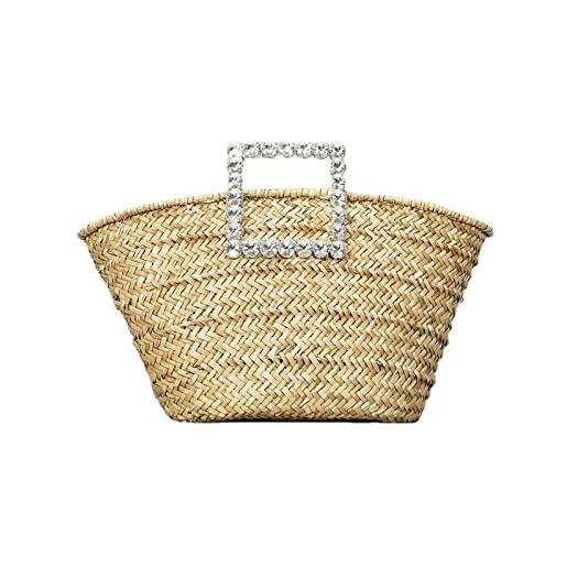 UOXOO borsa da donna intrecciata a mano con diamanti interi, borsa di paglia da spiaggia for le vacanze, borsa bohémien di grande capacità