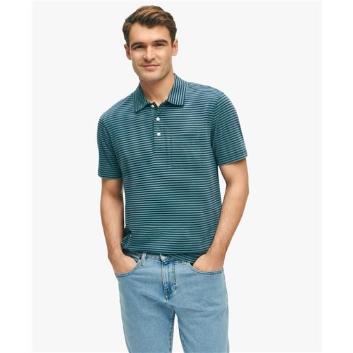 Brooks Brothers polo navy e verde in cotone lavato vintage a righe feeder