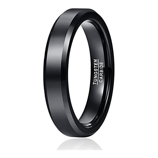 OIYO 4 mm, anelli di tungsteno per uomo e donna, colore nero, con bordi smussati, vestibilità comoda da indossare dalla 49 alla 67 (15,6 - 21,3), gomma