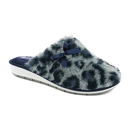 inblu pantofole donna invernali ciabatte ragazze calde ecopelliccia leopardate con fiocco lb0094 (blu navy, 37)
