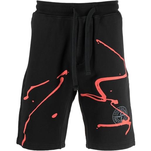 Stone Island shorts sportivi con ricamo ink three - nero