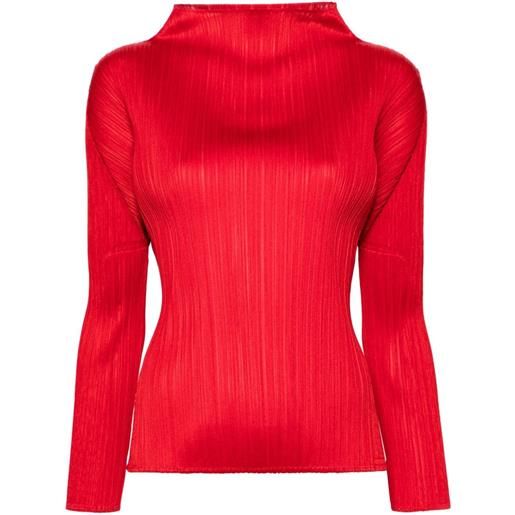 Pleats Please Issey Miyake mock-neck pleated t-shirt - rosso