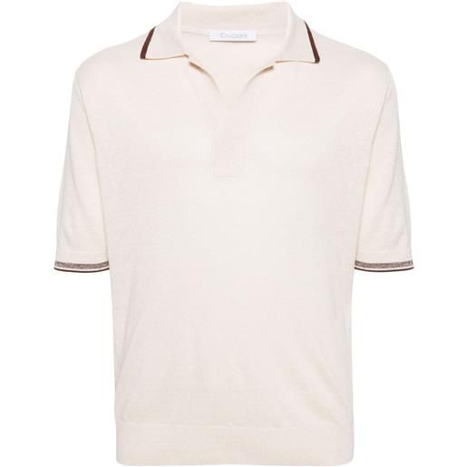 Cruciani v-neck linen-blend polo shirt - toni neutri