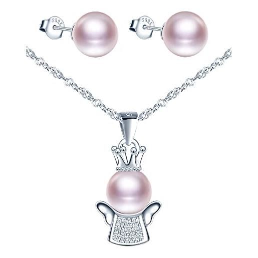 CPSLOVE collana di perle angioletto e orecchini di perle, parure di gioielli in argento 925, collane da donna e ragazza, orecchini di perle da donna, zircone intarsiato