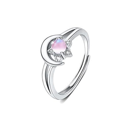 CUOKA MIRACLE anello pietra di luna argento 925 anello luna e stella anello regolabileper donne ragazze (rosa)