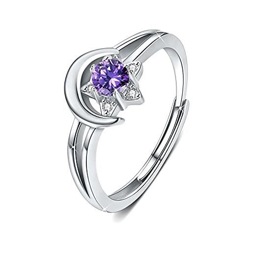 CUOKA MIRACLE anello pietra di luna argento 925 anello luna e stella anello regolabileper donne ragazze (viola)