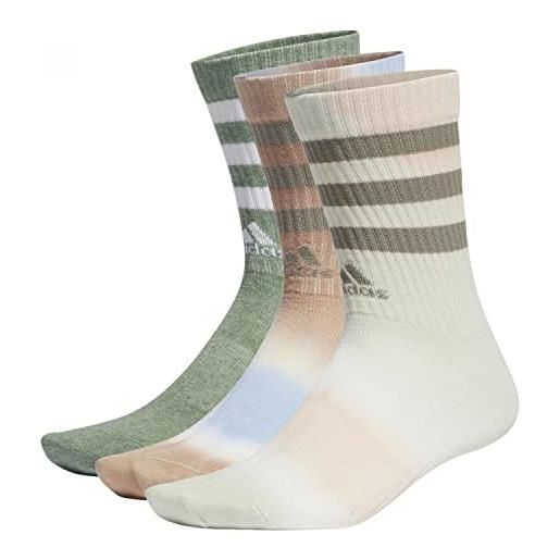 adidas 3-stripes cushioned crew socks 3 pairs calzini, white/lucid pink/white/spark, m unisex