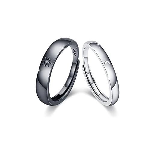 CUOKA MIRACLE anello coppia lui e lei in argento sterling 925, anelli luna e sole per lui e per lei, anelli di promessa regolabili per coppie set di 2 regali di san valentino
