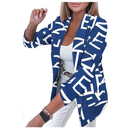 Yesgirl blazer donna manica lunga giacca casual ufficio business cardigan giacche elegante ol blazer con tasche per autunno a blu scuro xl