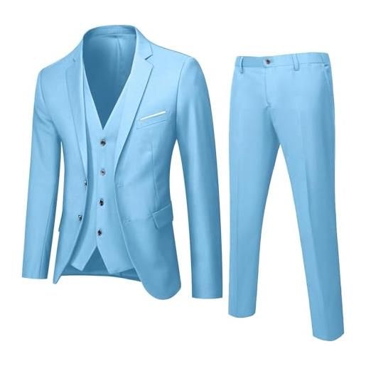 Generic abito da uomo slim 3 suit business festa di nozze giacca gilet & pantaloni mens pigiama set cotone, azzurro, l