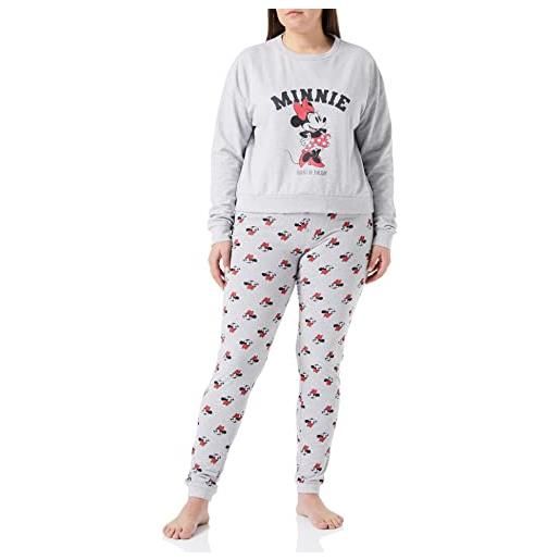 CERDÁ LIFE'S LITTLE MOMENTS pigiama da donna invernale di minnie mouse, 100% in cotone con maglia a maniche lunghe e pantalone lungo set, grigio