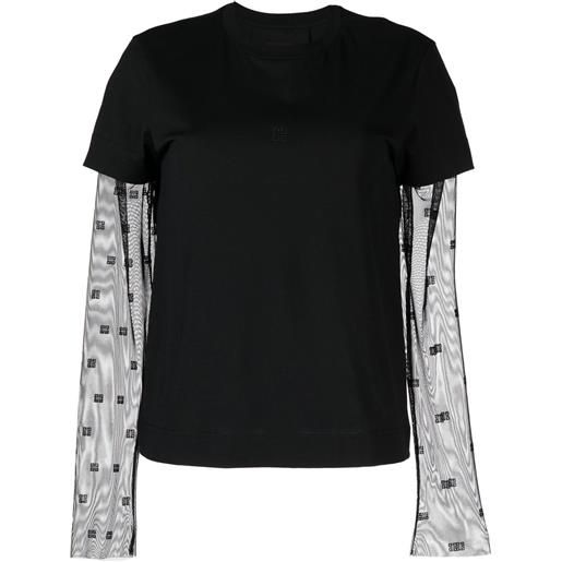 Givenchy t-shirt 4g con maniche semi trasparenti - nero