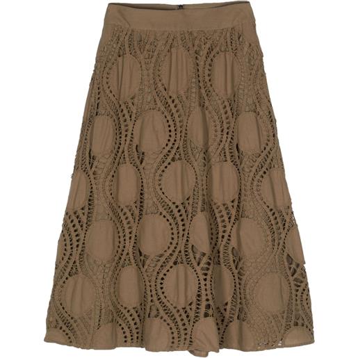 Luisa Cerano crochet-panels flared midi skirt - marrone