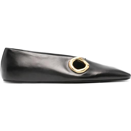 Jil Sander square-toe leather ballerina shoes - nero