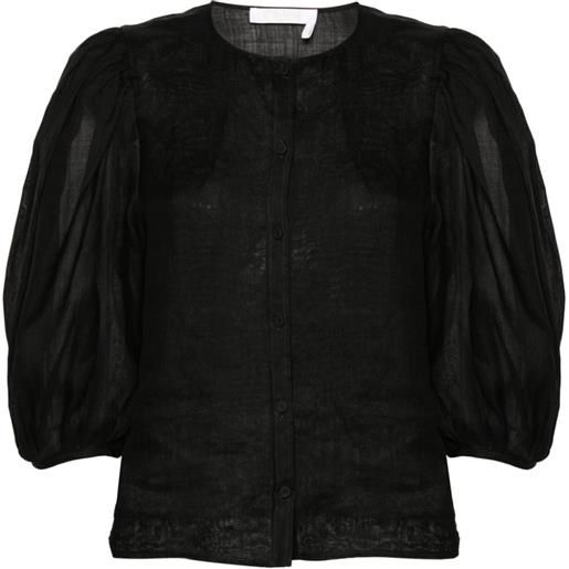 Chloé puff-sleeve collarless blouse - nero