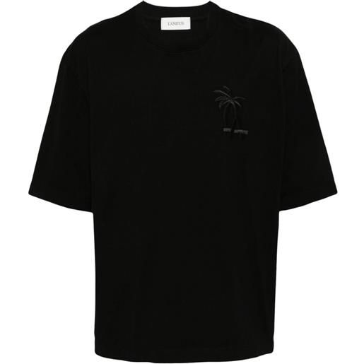 Laneus palm logo-embroidered cotton t-shirt - nero