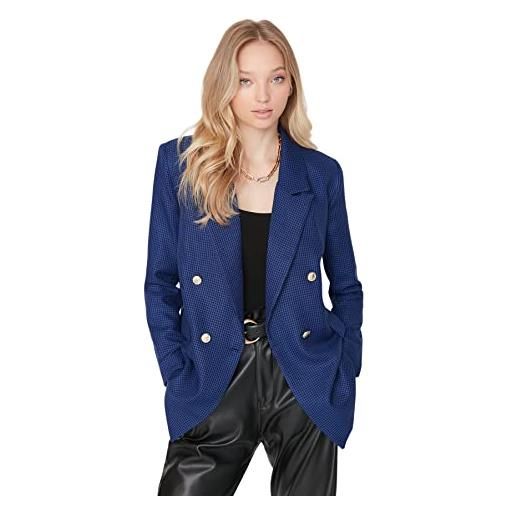 Trendyol blazer regular plain colletto risvolto cappotto, blu, 70 donna