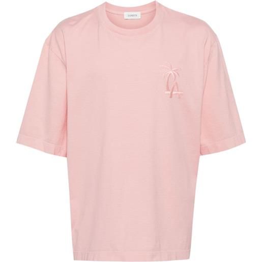 Laneus palm logo-embroidered cotton t-shirt - rosa