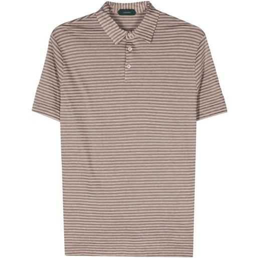 Zanone striped linen-blend polo shirt - marrone
