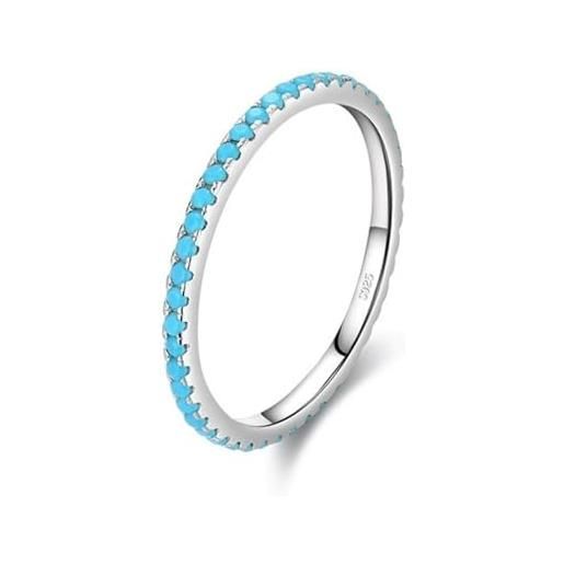Bellitia Jewelry anello banda di eternità 925 argento turchese blu anelli impilabili di fidanzamento anniversario matrimonio promessa per donne ragazze, 1.4mm
