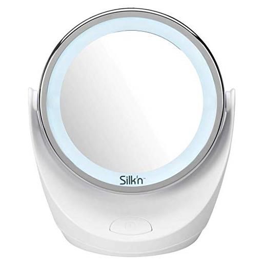 Silk'n make-up mirror, specchio per il trucco con ingrandimento 5x e illuminazione a led, doppio lato, girevole, ø 11 cm, mlm1peu001