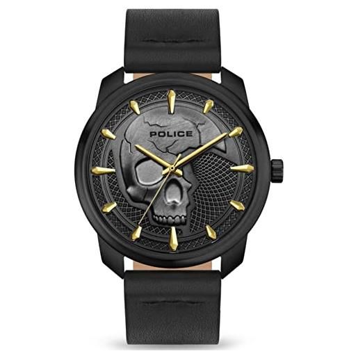 Police Orologio Uomo Raho PEWJA0005501 – Quarzo, Cassa Acciaio 44mm, Cinturino Pelle, Impermeabile 5 Bar