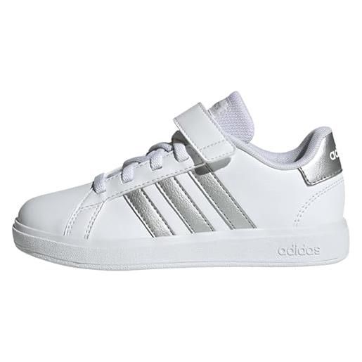 adidas grand court elastic lace and top strap shoes, sneaker unisex - bambini e ragazzi, ftwr white matte silver matte silver, 38 eu