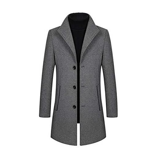 Allthemen trench da uomo colletto alla coreana cappotto di lana casual coat lungo invernale cappotto monopetto 802# grigio chiaro xl