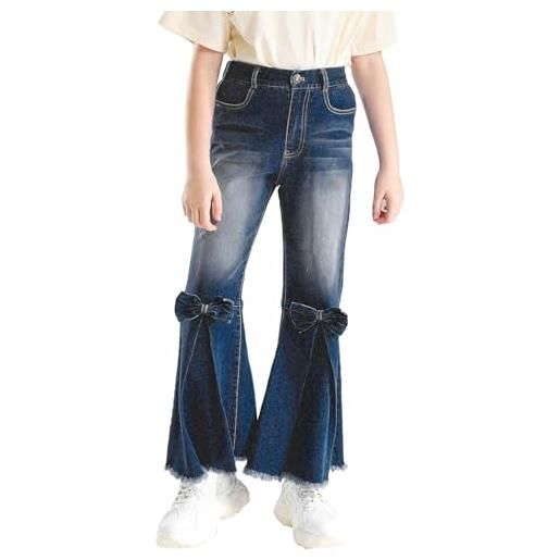 ranrann jeans ricamati da bambina strappati pantaloni skinny in denim elasticizzato in vita slim hole jeans pantaloni lunghi matita pantaloni da tutu ragazza blu scuro m 5-6 anni