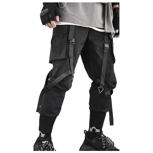 Ambcol pantaloni sportivi cargo da uomo, stile punk e streetwear, nero-06, xl