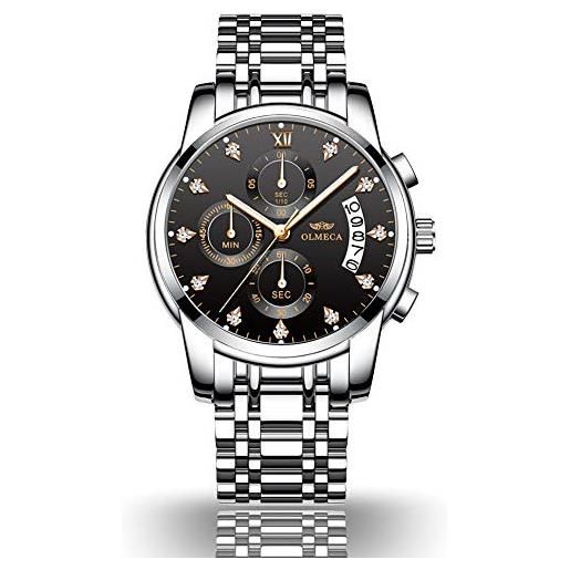 XWGlory orologio al quarzo in acciaio inossidabile per uomo orologi da polso impermeabili orologio con quadrante in diamanti