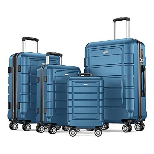 SHOWKOO set di valigie rigide 4 pezzi espandibile abs+pc leggero ultra durevole valigia trolley da viaggio con chiusura tsa e 4 ruote doppie (s-m-l-xl, blu oceano)