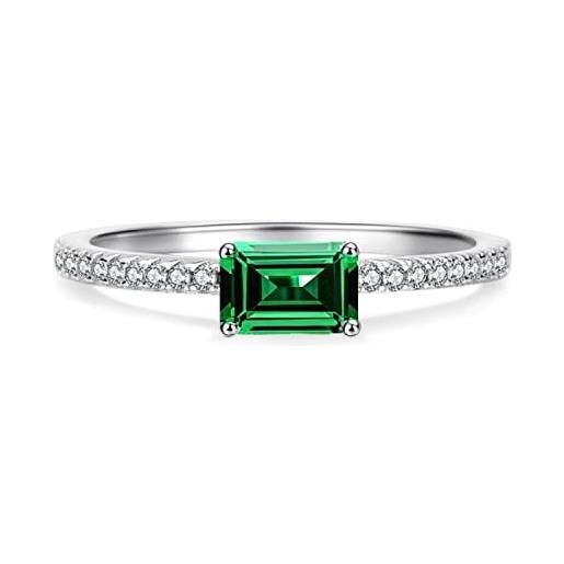 Bellitia Jewelry anello in argento sterling 925 placcato oro bianco con taglio smeraldo per le donne, anello con pietra portafortuna di maggio, gioielli da sposa per donna
