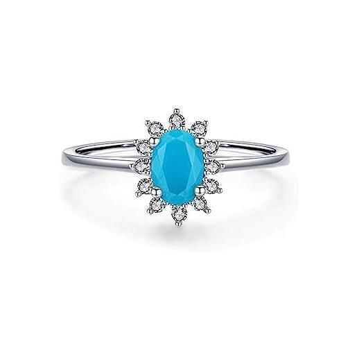 Bellitia Jewelry turchese blu e diamanti cz argento 925 anello di fidanzamento matrimonio, kate middleton princess diana anello per donna ragazza