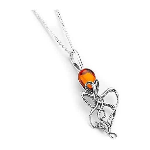 HENRYKA octopus necklace in silver and amber, octopus pendant, women's jewelry, nautical gift for ladies, sea squid jewelry, nautical jewelry