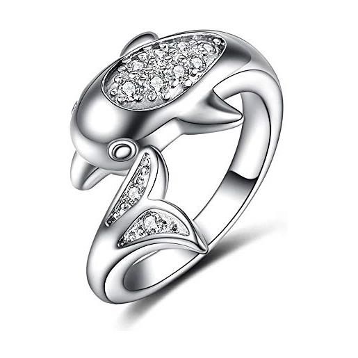 24 JOYAS anello delfino con strass regolabile - fede ridimensionabile per donna, matrimonio, innamorato, anniversario o regalo romantico, metallo