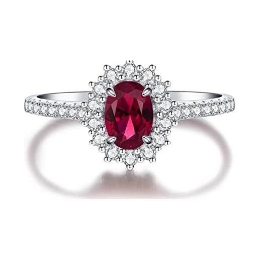 Bellitia Jewelry anello da donna in argento sterling 925 con rubino, anello alla moda con pietra rossa da donna, anello di promessa fidanzamento da donna
