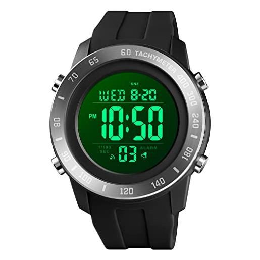 TONSHEN uomo orologio sportivo impermeabile led elettronico doppio tempo allarme cronometro outdoor militare digitale orologi da polso (nero 2)
