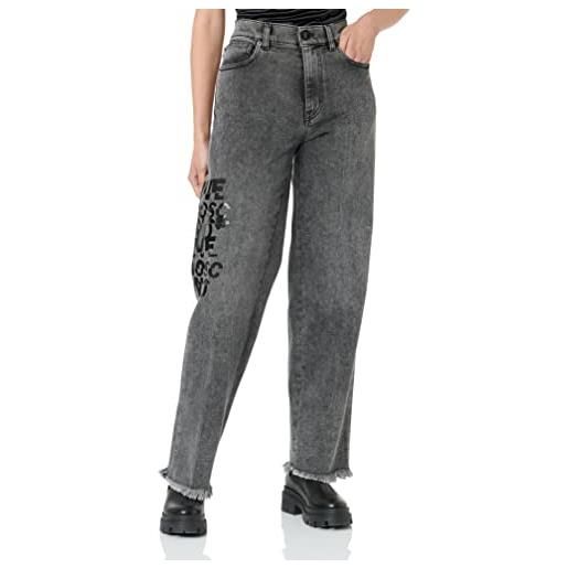 Love Moschino cropped denim personalised with logo rubber label pantaloni casual, blue, 25 da donna