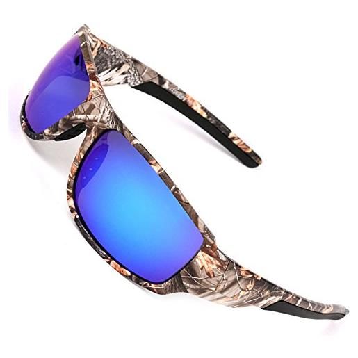 MOTELAN mimetico polarizzati occhiali da sole sportivi per uomo pesca caccia canottaggio occhiali da sole, blue