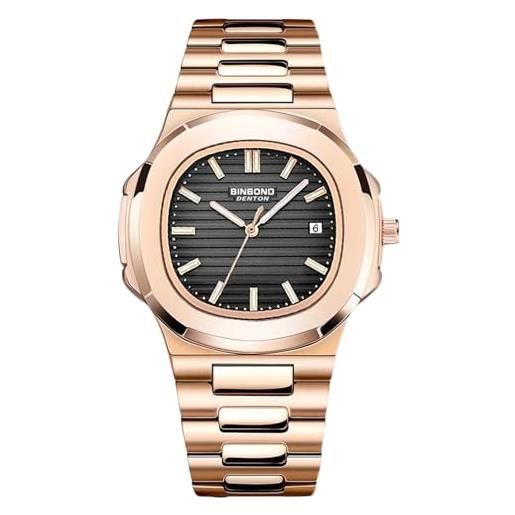 RORIOS orologio da polso semplice da uomo orologio quarzo analogico orologio casual impermeabile orologio cinturino acciaio inossidabile nero oro rosa a